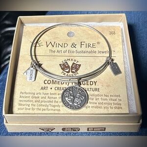 NEW Wind & Fire Comedy/Tragedy Silver Finish Charm Bangle. Eco Sustainable